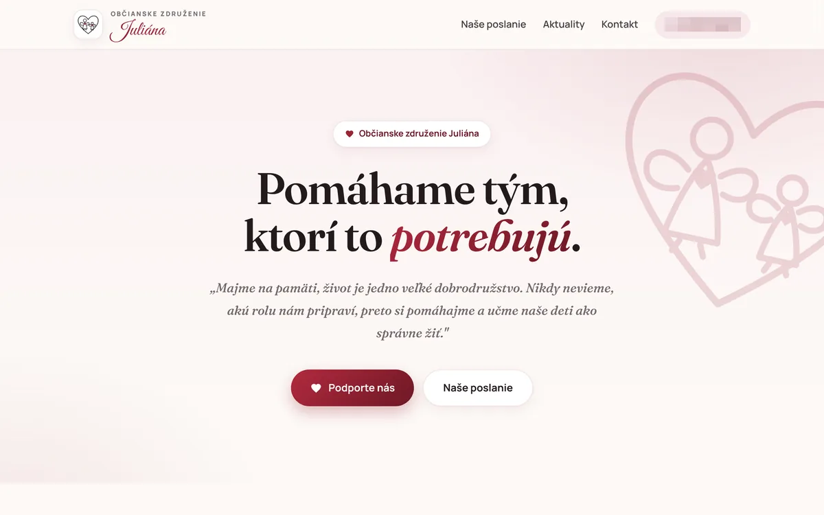 Úvodná stránka ozjuliana.sk pred redizajnom: ružové pozadie, drobné logo v hlavičke, bordové tlačidlo.