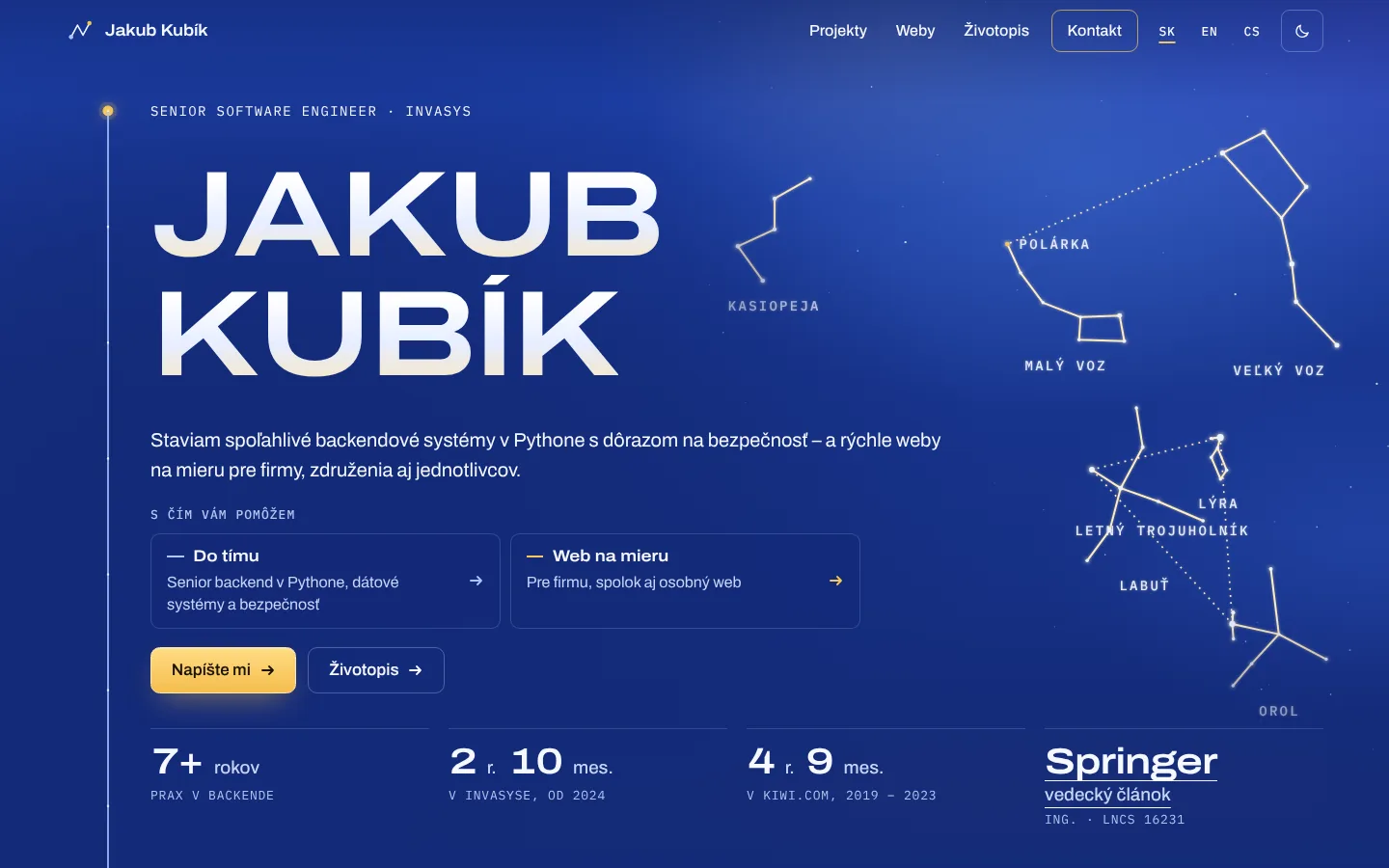 Úvodná stránka jakubkubik.com na desktope